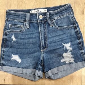 Hollister Women's Blue Ripped Jean Shorts